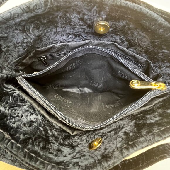 Valerie Stevens Women’s Made In Italy Black Velvet Embossed Shoulder Bag - Picture 7 of 8